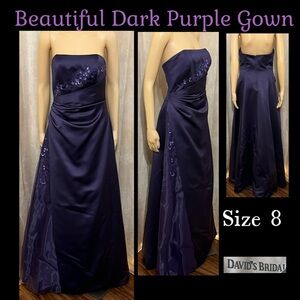 Size 8- David's Bridal Beautiful Dark Purple Gown